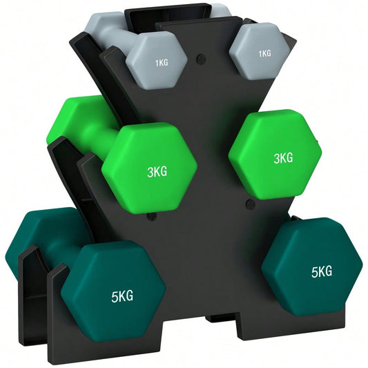 SPORTNOW Hanteln Set 6 Kurzhanteln mit Hantelständer, 2 x 1kg, 2 x 3kg, 2 x 5kg Hantelset aus Metall für Fitness, Gymnastik, Zuhause