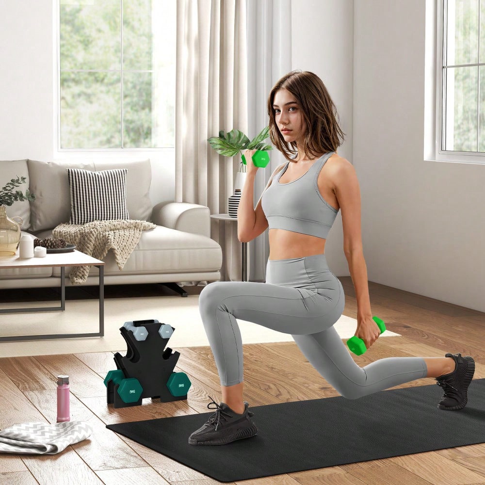 SPORTNOW Hanteln Set 6 Kurzhanteln mit Hantelständer, 2 x 1kg, 2 x 3kg, 2 x 5kg Hantelset aus Metall für Fitness, Gymnastik, Zuhause