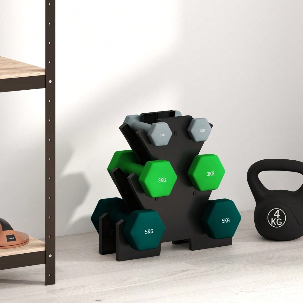SPORTNOW Hanteln Set 6 Kurzhanteln mit Hantelständer, 2 x 1kg, 2 x 3kg, 2 x 5kg Hantelset aus Metall für Fitness, Gymnastik, Zuhause