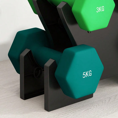 SPORTNOW Hanteln Set 6 Kurzhanteln mit Hantelständer, 2 x 1kg, 2 x 3kg, 2 x 5kg Hantelset aus Metall für Fitness, Gymnastik, Zuhause