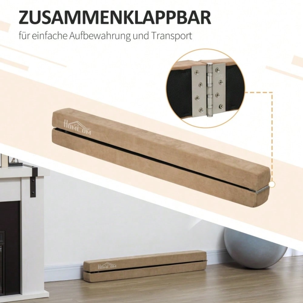 HOMCOM Faltbarer Schwebebalken, rutschfest, Wildlederbezug, robustes Holz, 210 x 10 x 6,5 cm, Braun