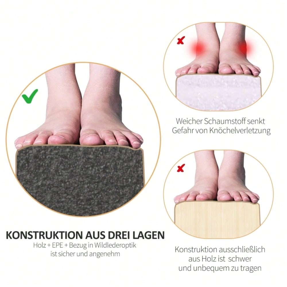 HOMCOM Faltbarer Schwebebalken, rutschfest, Wildlederbezug, robustes Holz, 210 x 10 x 6,5 cm, Braun