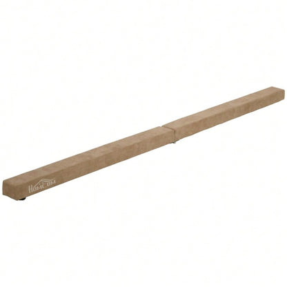 HOMCOM Faltbarer Schwebebalken, rutschfest, Wildlederbezug, robustes Holz, 210 x 10 x 6,5 cm, Braun