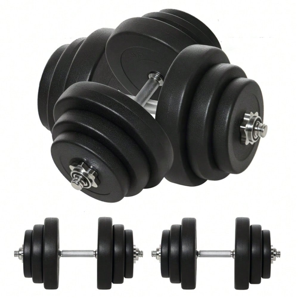 HOMCOM Kurzhantel-Set 40 kg, 2 Metallgriffe, 12 Hantelscheiben, bodenschonend, schwarz