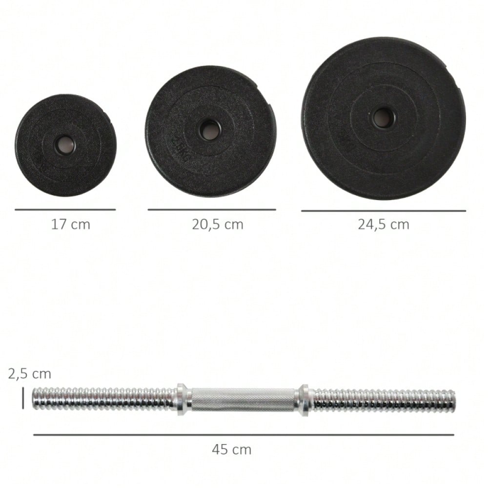 HOMCOM Kurzhantel-Set 40 kg, 2 Metallgriffe, 12 Hantelscheiben, bodenschonend, schwarz