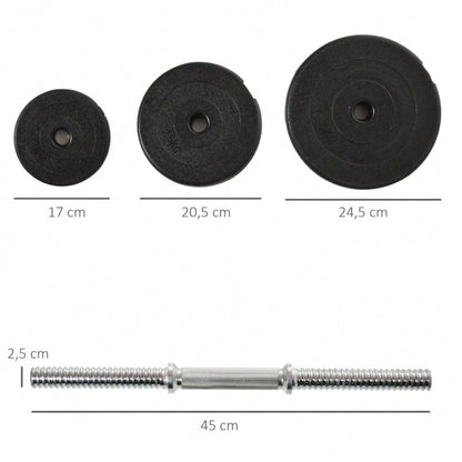 HOMCOM Kurzhantel-Set 40 kg, 2 Metallgriffe, 12 Hantelscheiben, bodenschonend, schwarz