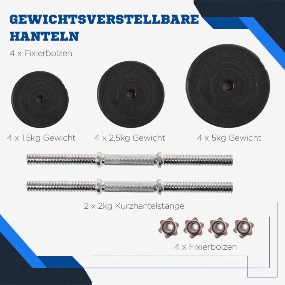 HOMCOM Kurzhantel-Set 40 kg, 2 Metallgriffe, 12 Hantelscheiben, bodenschonend, schwarz