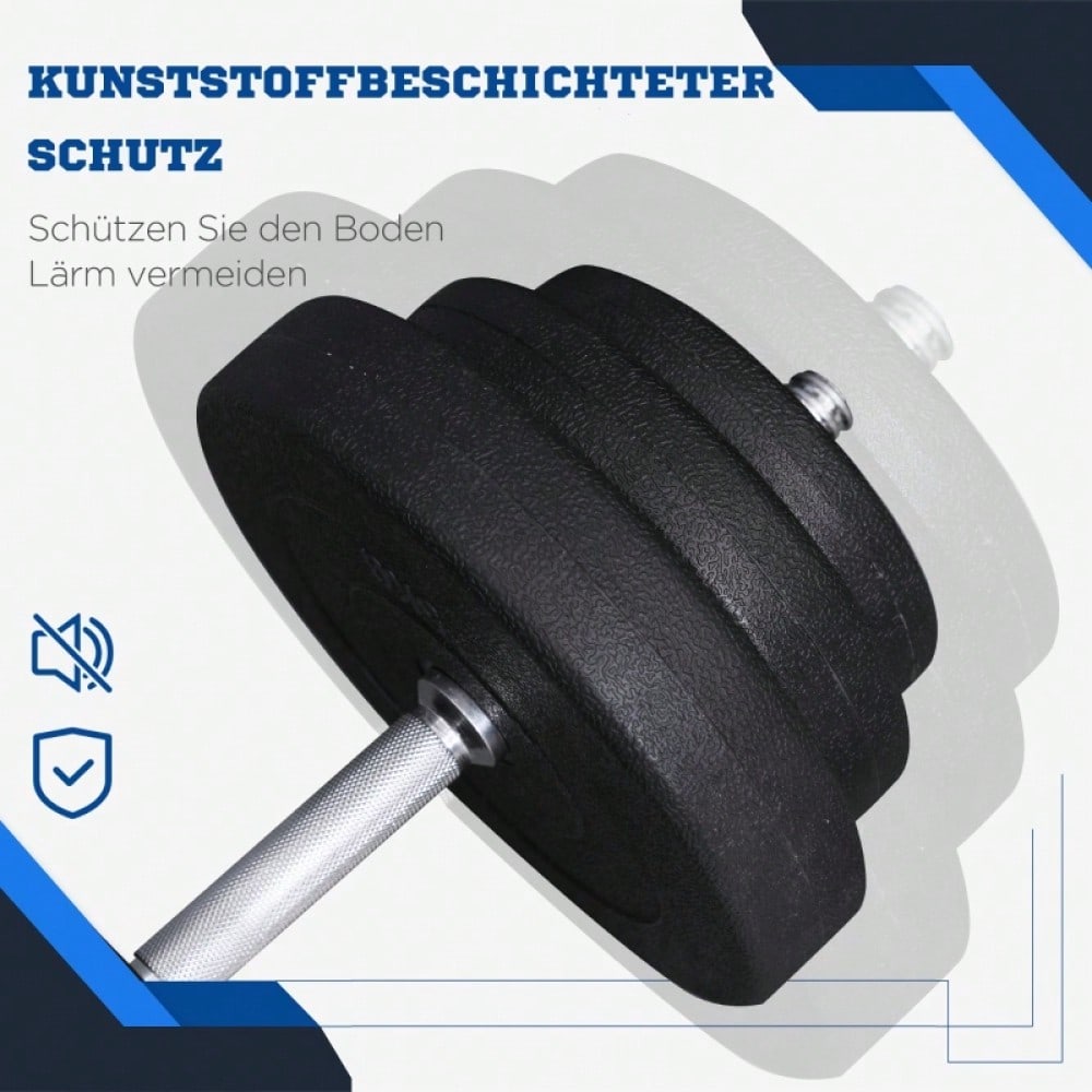 HOMCOM Kurzhantel-Set 40 kg, 2 Metallgriffe, 12 Hantelscheiben, bodenschonend, schwarz