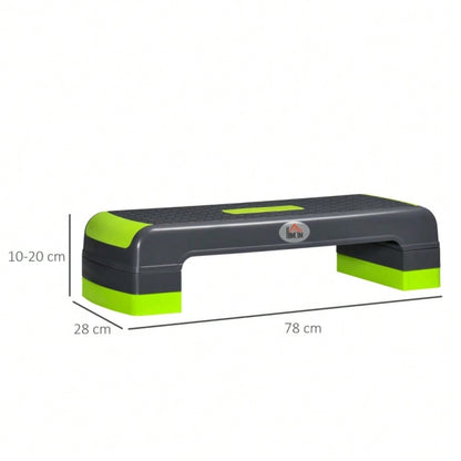 HOMCOM Aerobik-Stepper, 3-stufig höhenverstellbar, bis 150 kg, 78 x 28 x 20 cm, Grau/Grün