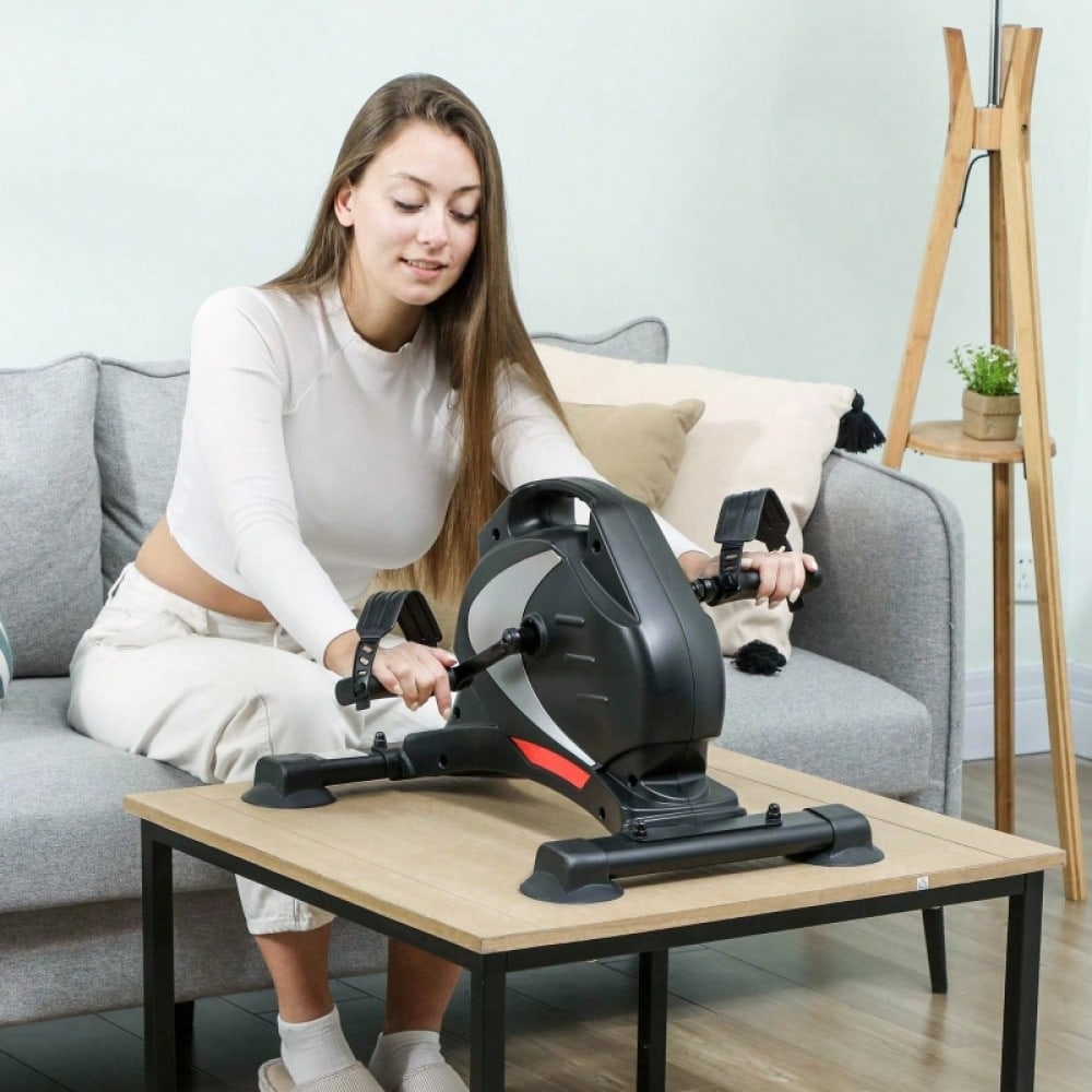 SPORTNOW Pedaltrainer leiser Mini Heimtrainer mit 8 Stufen Magnetwiderstand LCD-Display tragbar Beintrainer mit Anti-rutschmatte Senioren Arm- & Beintraining Pedal-Trainer für Zuhause Heim Schwarz