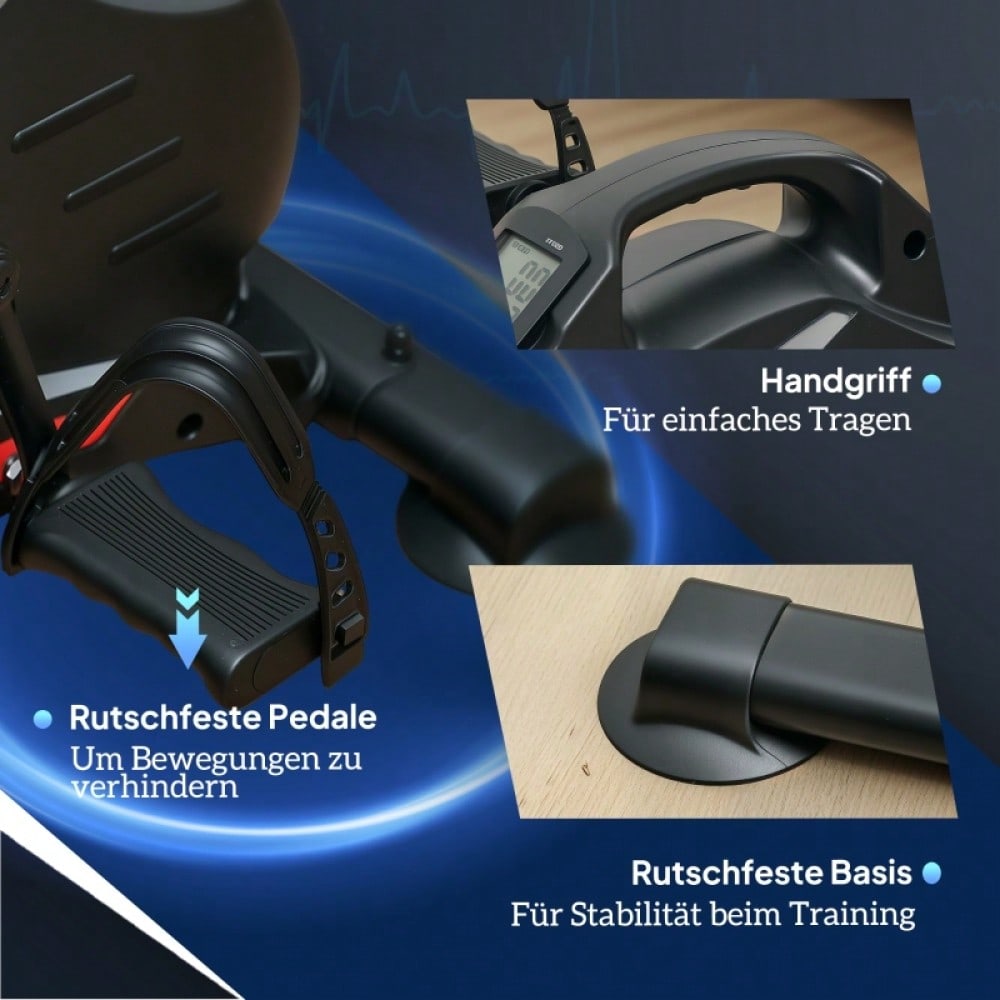 SPORTNOW Pedaltrainer leiser Mini Heimtrainer mit 8 Stufen Magnetwiderstand LCD-Display tragbar Beintrainer mit Anti-rutschmatte Senioren Arm- & Beintraining Pedal-Trainer für Zuhause Heim Schwarz