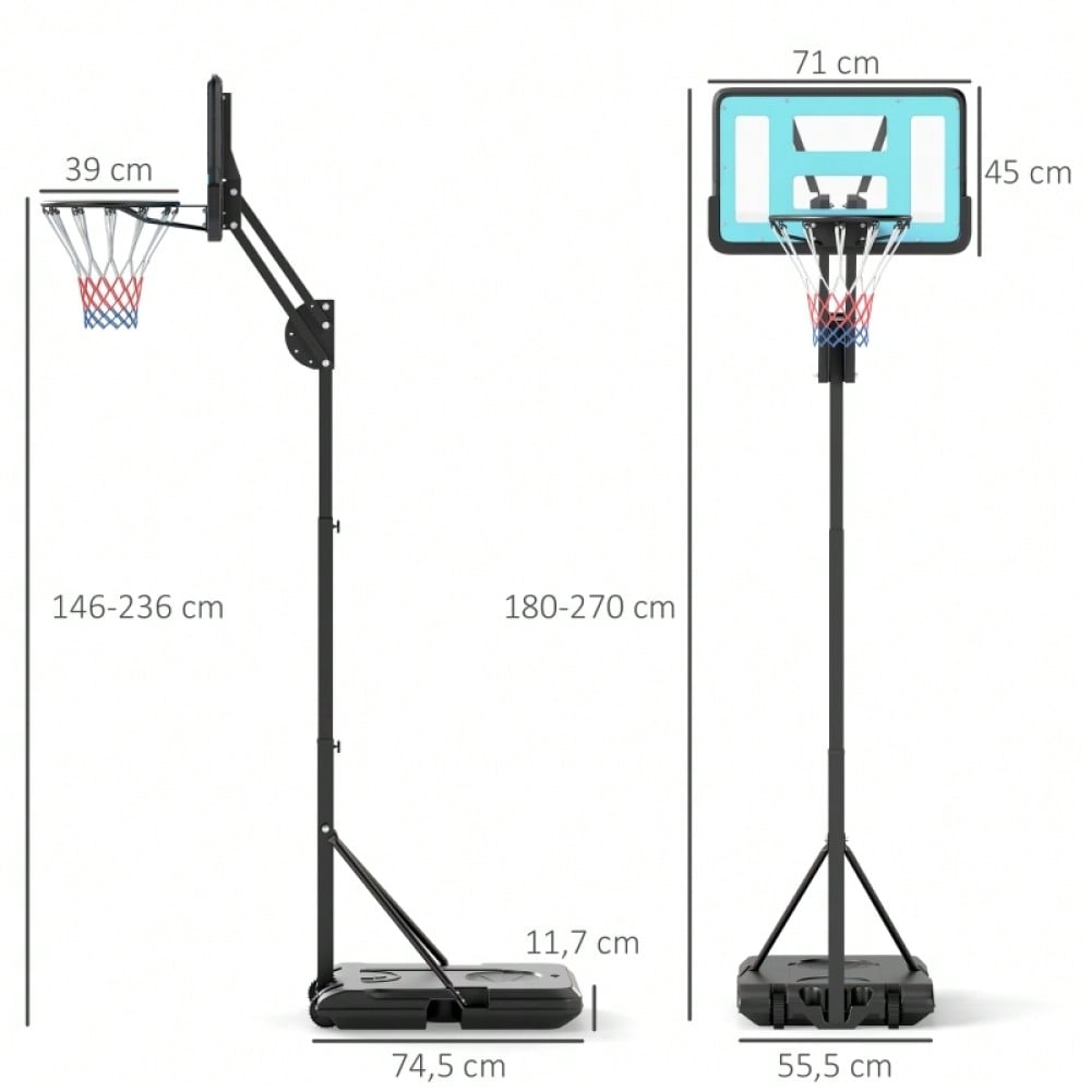 SPORTNOW Basketballkorb mit Ständer Rolle 146–236 cm Höhenverstellbar Basketballständer mit 71x45cm Rückwand Tragbar Korbanlage für Jugendliche Erwachsene Basketballanlage für Indoor Outdoor