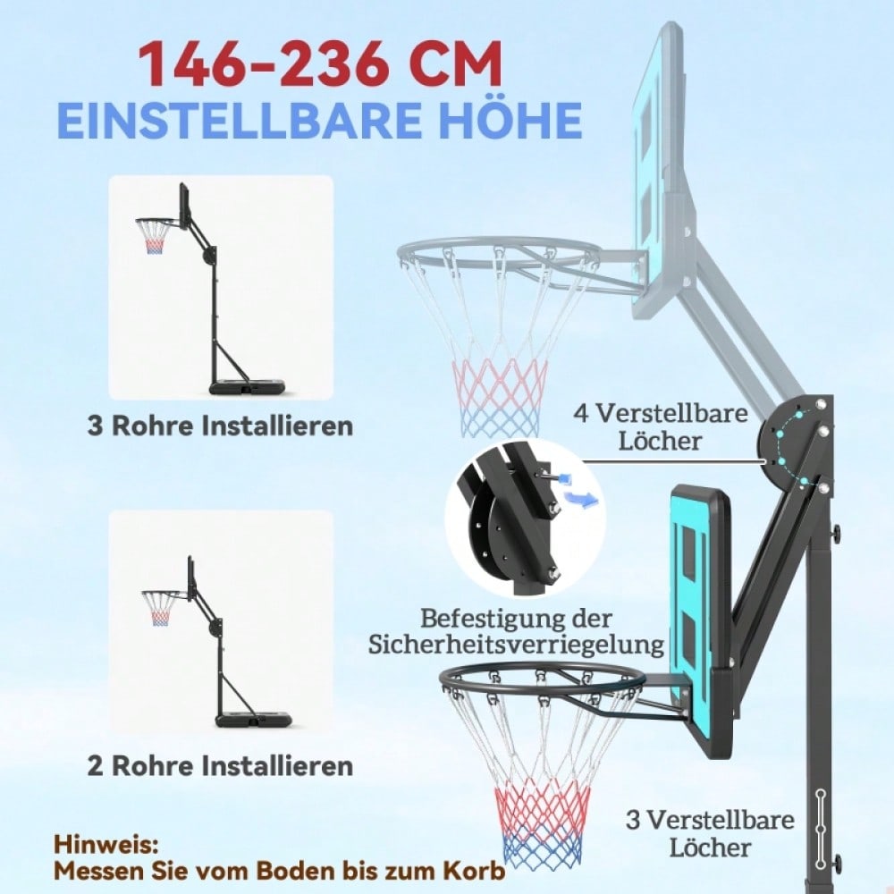 SPORTNOW Basketballkorb mit Ständer Rolle 146–236 cm Höhenverstellbar Basketballständer mit 71x45cm Rückwand Tragbar Korbanlage für Jugendliche Erwachsene Basketballanlage für Indoor Outdoor