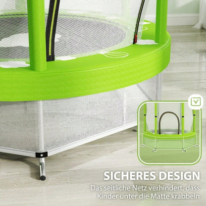 AIYAPLAY Kinder Trampolin Ø140 cm, Indoor Trampolin mit Sicherheitsnetz Randabdeckung Gummiseil, Kindertrampolin mit Tür mit Reißverschluss, Wolken-Muster, für Kinder 3-6 Jahre Grün