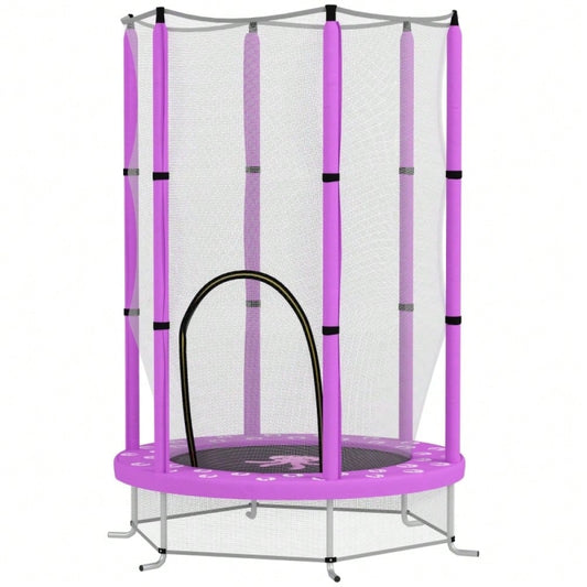 AIYAPLAY Kinder Trampolin Ø140 cm, Indoor Trampolin mit Sicherheitsnetz Randabdeckung Gummiseil, Kindertrampolin mit Tür mit Reißverschluss, Wolken-Muster, für Kinder 3-6 Jahre Violett