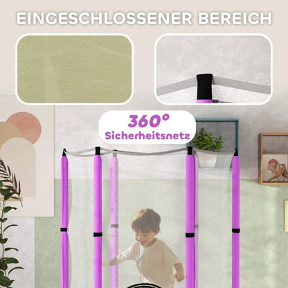 AIYAPLAY Kinder Trampolin Ø140 cm, Indoor Trampolin mit Sicherheitsnetz Randabdeckung Gummiseil, Kindertrampolin mit Tür mit Reißverschluss, Wolken-Muster, für Kinder 3-6 Jahre Violett