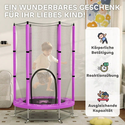 AIYAPLAY Kinder Trampolin Ø140 cm, Indoor Trampolin mit Sicherheitsnetz Randabdeckung Gummiseil, Kindertrampolin mit Tür mit Reißverschluss, Wolken-Muster, für Kinder 3-6 Jahre Violett