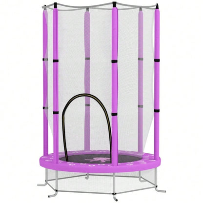 AIYAPLAY Kinder Trampolin Ø140 cm, Indoor Trampolin mit Sicherheitsnetz Randabdeckung Gummiseil, Kindertrampolin mit Tür mit Reißverschluss, Wolken-Muster, für Kinder 3-6 Jahre Violett