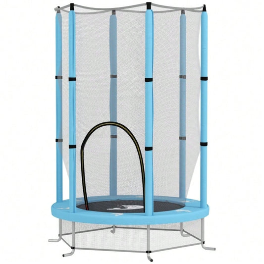 AIYAPLAY Kinder Trampolin Ø140 cm, Indoor Trampolin mit Sicherheitsnetz Randabdeckung Gummiseil, Kindertrampolin mit Tür mit Reißverschluss, Tintenfisch-Muster, für Kinder 3-6 Jahre Hellblau