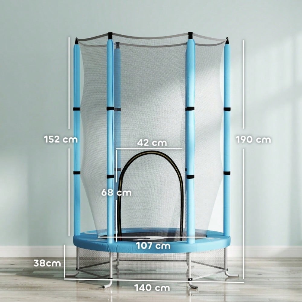 AIYAPLAY Kinder Trampolin Ø140 cm, Indoor Trampolin mit Sicherheitsnetz Randabdeckung Gummiseil, Kindertrampolin mit Tür mit Reißverschluss, Tintenfisch-Muster, für Kinder 3-6 Jahre Hellblau