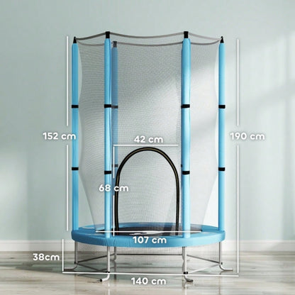 AIYAPLAY Kinder Trampolin Ø140 cm, Indoor Trampolin mit Sicherheitsnetz Randabdeckung Gummiseil, Kindertrampolin mit Tür mit Reißverschluss, Tintenfisch-Muster, für Kinder 3-6 Jahre Hellblau