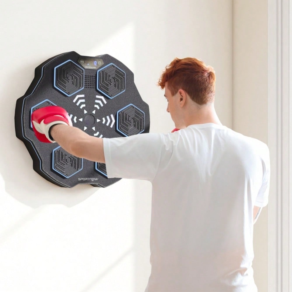 SPORTNOW Music Boxing Machine, elektronische Bluetooth Boxmaschine mit Musik, 9 Geschwindigkeit 3 Modi, Wandmontiertes Smart Boxziel mit LED-Leuchten, für Erwachsene, Heimübungen, Schwarz