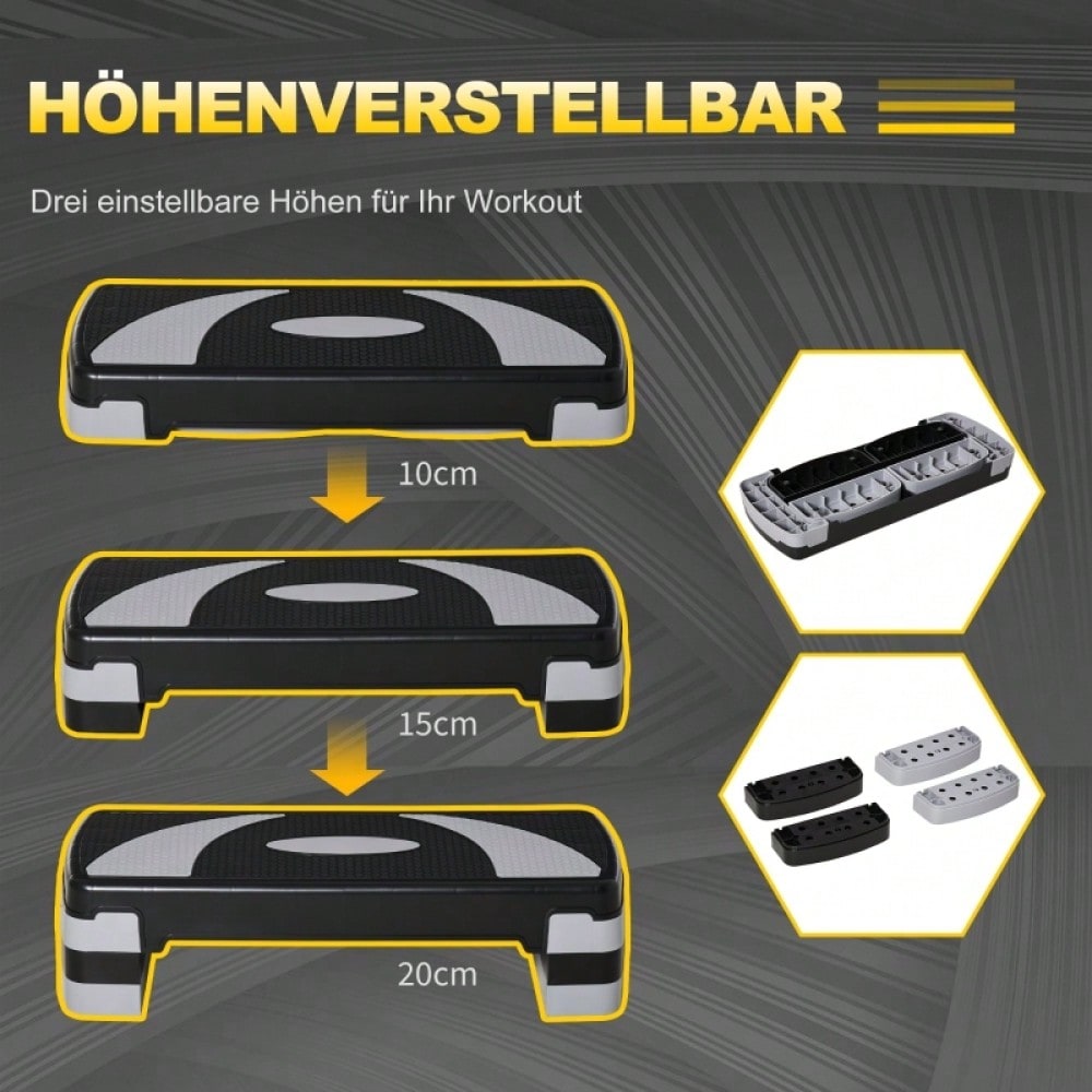 HOMCOM Steppbrett Aerobic-Stepper Höhenverstellbar 10/15/20 cm Fitness Heimtrainer bis 150 kg 80x31 cm