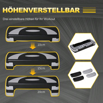 HOMCOM Steppbrett Aerobic-Stepper Höhenverstellbar 10/15/20 cm Fitness Heimtrainer bis 150 kg 80x31 cm