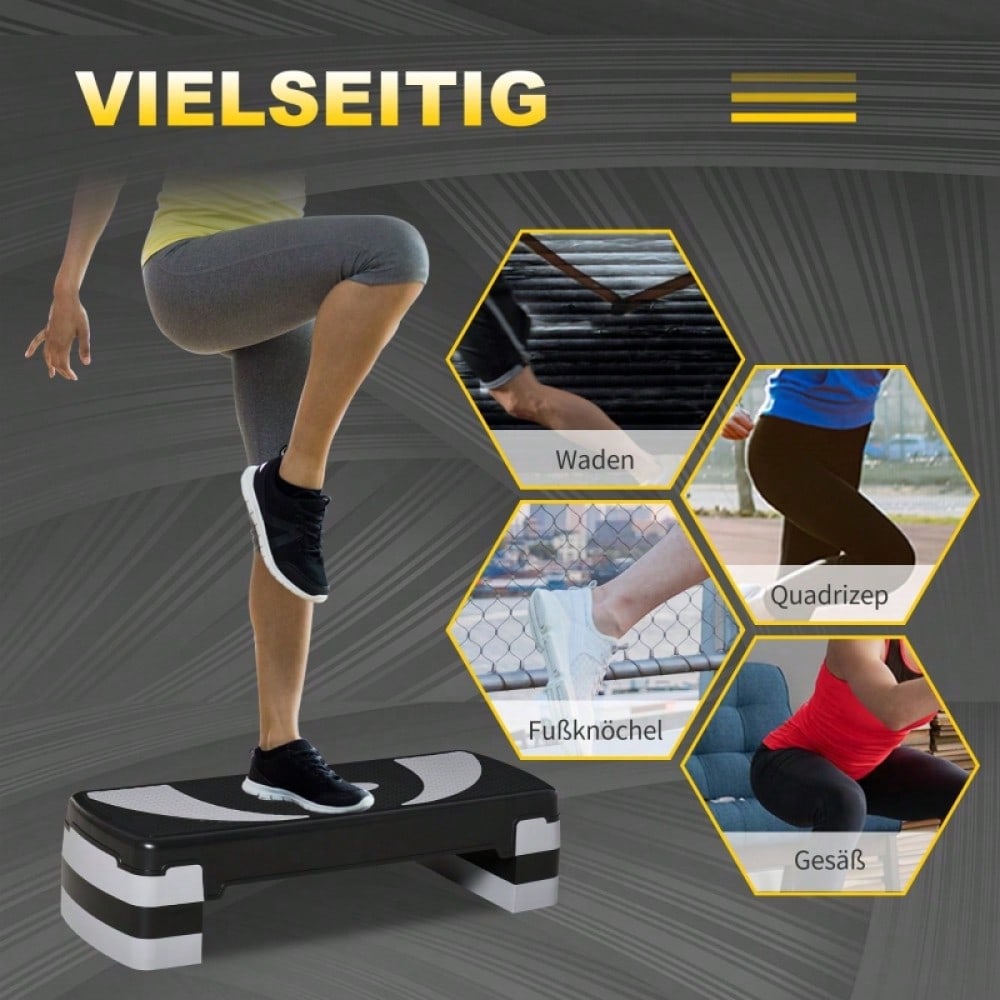 HOMCOM Steppbrett Aerobic-Stepper Höhenverstellbar 10/15/20 cm Fitness Heimtrainer bis 150 kg 80x31 cm