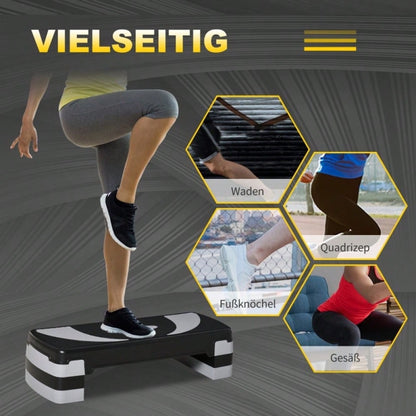 HOMCOM Steppbrett Aerobic-Stepper Höhenverstellbar 10/15/20 cm Fitness Heimtrainer bis 150 kg 80x31 cm