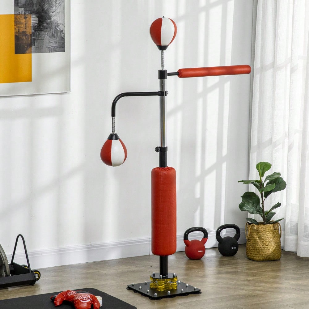SPORTNOW Standbox 140-205cm freistehender Boxsack höhenverstellbar mit 2 Speedbällen Reflexstange Saugnapf-Basis für Erwachsene