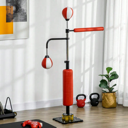 SPORTNOW Standbox 140-205cm freistehender Boxsack höhenverstellbar mit 2 Speedbällen Reflexstange Saugnapf-Basis für Erwachsene