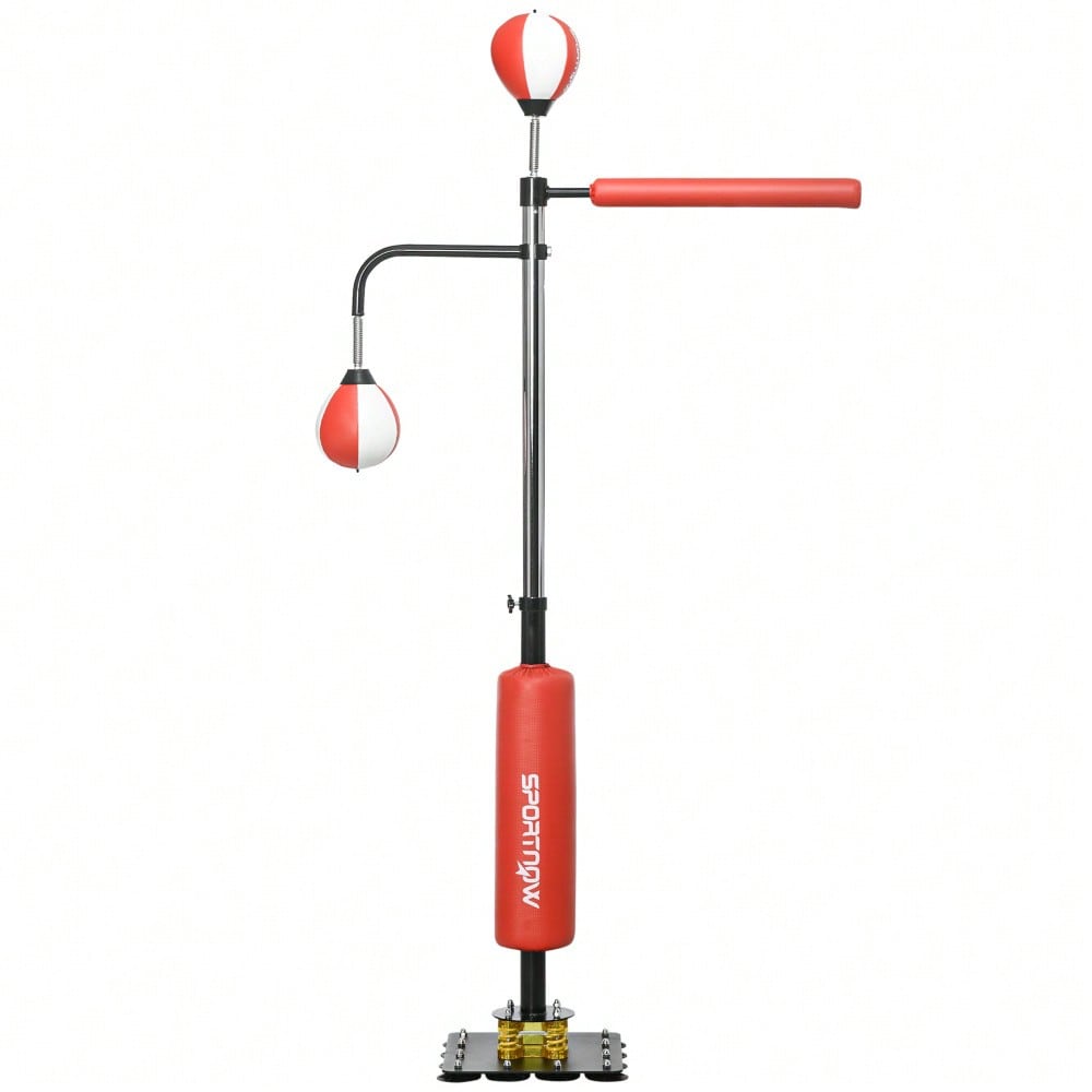 SPORTNOW Standbox 140-205cm freistehender Boxsack höhenverstellbar mit 2 Speedbällen Reflexstange Saugnapf-Basis für Erwachsene