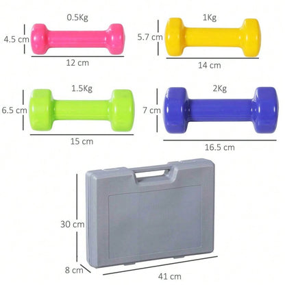 HOMCOM Hantelset Kurzhantel Set mit Koffer 4 Hantelpaare 05 1 15 2 kg tragbar für Zuhause und Fitnessstudio Eisen Kunststoff
