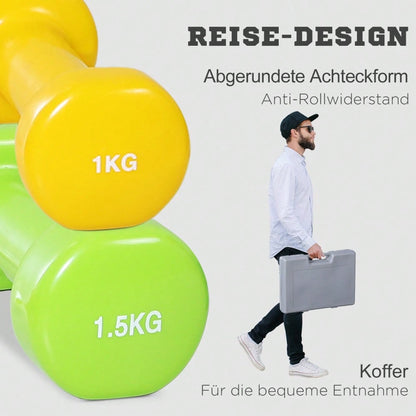 HOMCOM Hantelset Kurzhantel Set mit Koffer 4 Hantelpaare 05 1 15 2 kg tragbar für Zuhause und Fitnessstudio Eisen Kunststoff