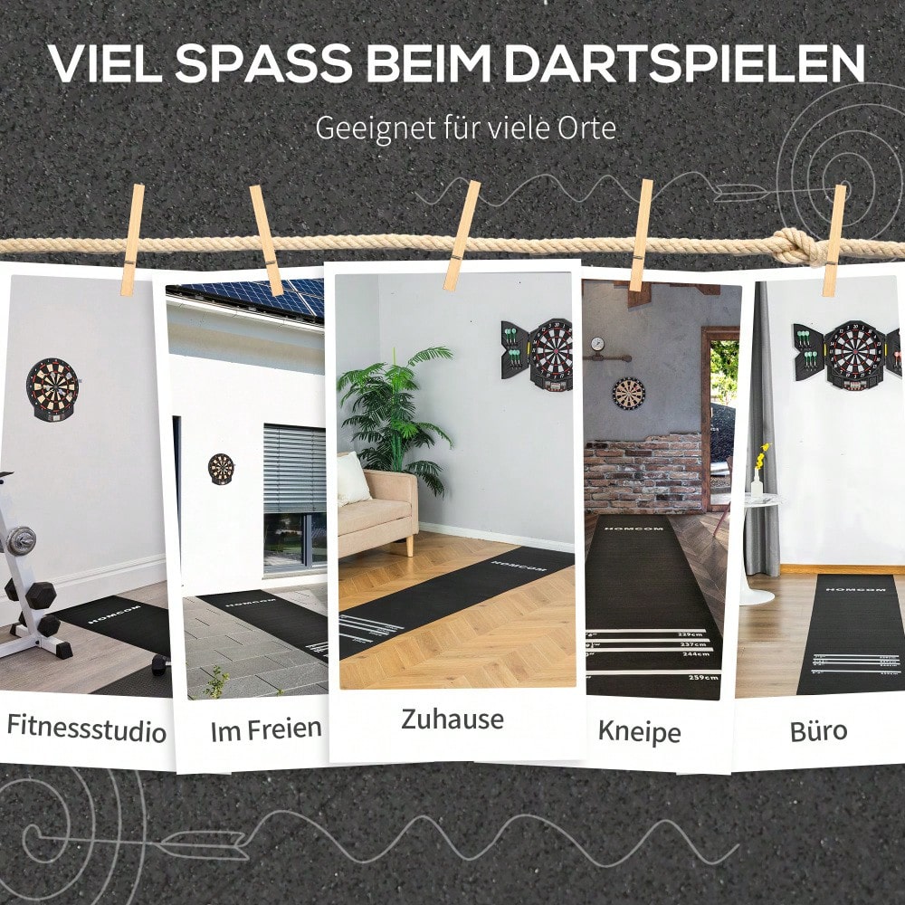 HOMCOM Dartmatte rutschfeste Gummimatte für Steeldart & Softdart, Dartzubehör Teppich, ideal für Turniere & Zuhause