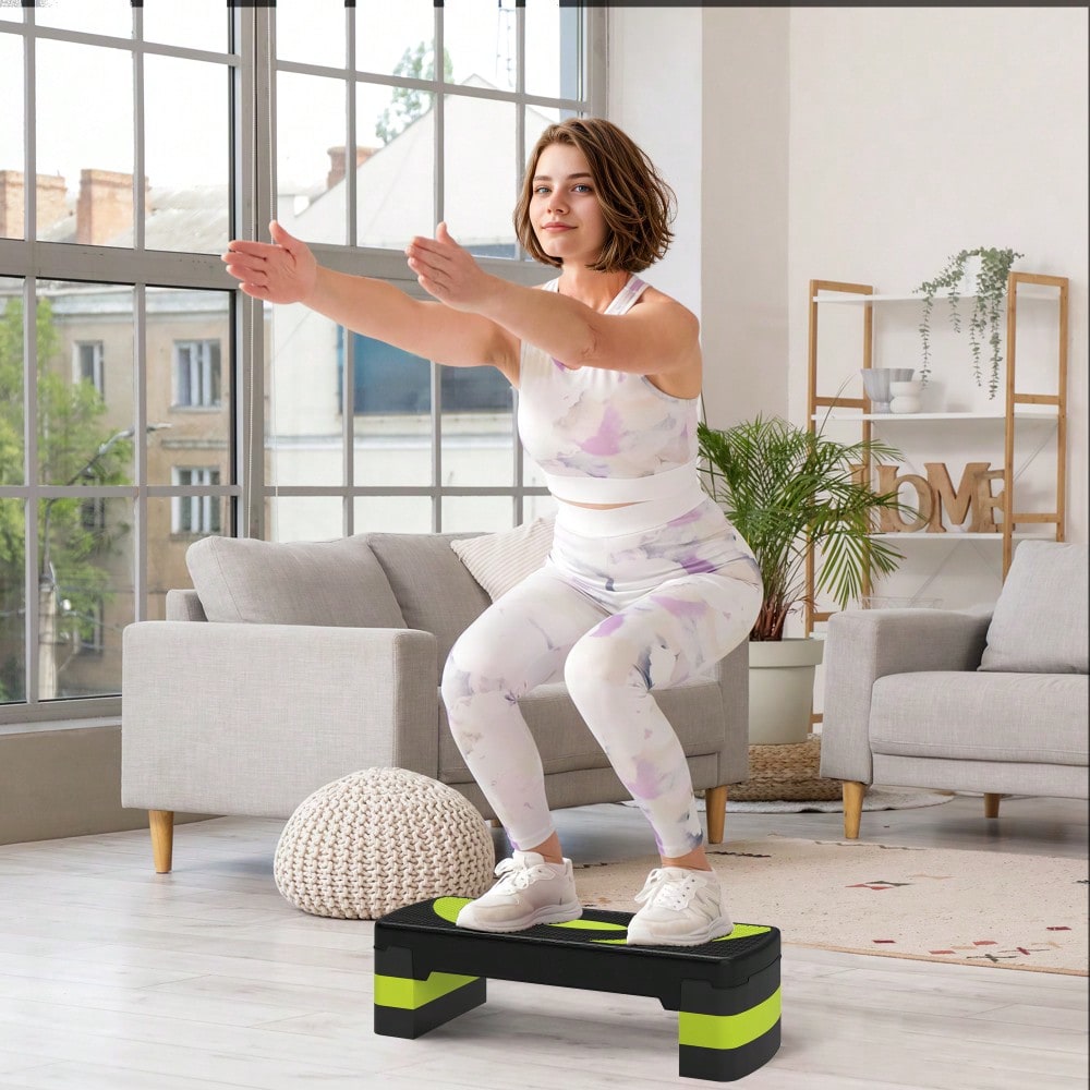 HOMCOM Steppbrett Aerobic-Stepper höhenverstellbar mit 3 Stufen (10/15/20 cm) Fitness Heimtrainer für Indoor Outdoor Belastbarkeit bis 150 kg Grün