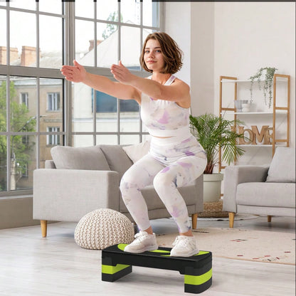 HOMCOM Steppbrett Aerobic-Stepper höhenverstellbar mit 3 Stufen (10/15/20 cm) Fitness Heimtrainer für Indoor Outdoor Belastbarkeit bis 150 kg Grün