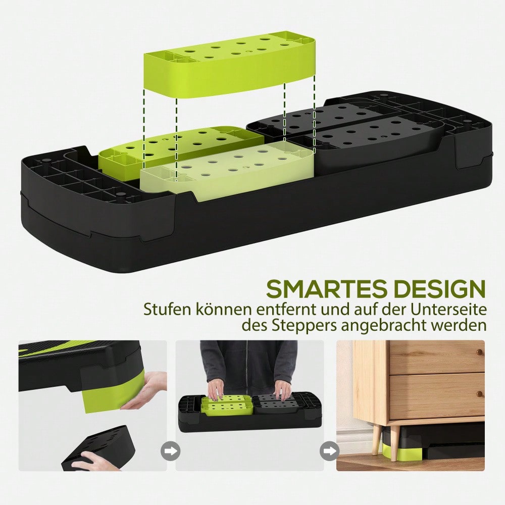 HOMCOM Steppbrett Aerobic-Stepper höhenverstellbar mit 3 Stufen (10/15/20 cm) Fitness Heimtrainer für Indoor Outdoor Belastbarkeit bis 150 kg Grün