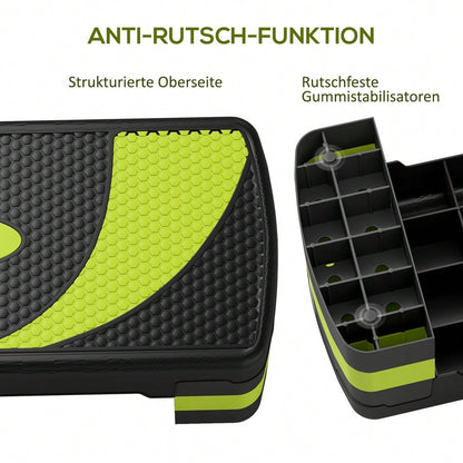 HOMCOM Steppbrett Aerobic-Stepper höhenverstellbar mit 3 Stufen (10/15/20 cm) Fitness Heimtrainer für Indoor Outdoor Belastbarkeit bis 150 kg Grün