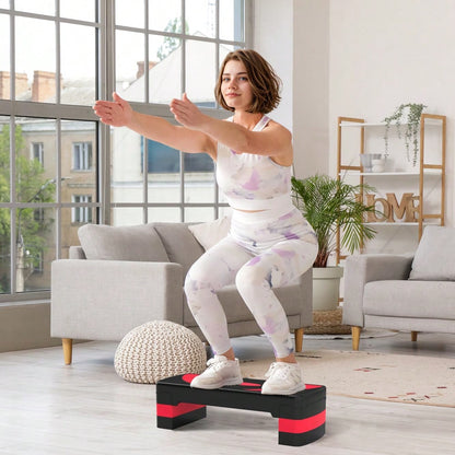 HOMCOM Steppbrett Aerobic-Stepper höhenverstellbar mit 3 Stufen (10/15/20 cm) Fitness Heimtrainer für Indoor Outdoor Belastbarkeit bis 150 kg Rot