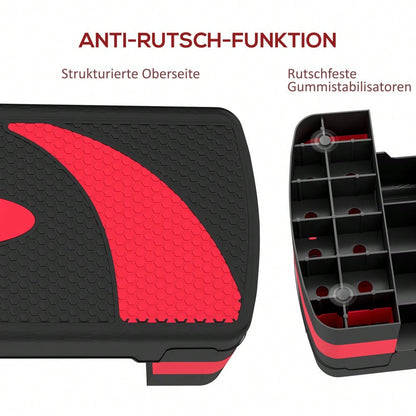 HOMCOM Steppbrett Aerobic-Stepper höhenverstellbar mit 3 Stufen (10/15/20 cm) Fitness Heimtrainer für Indoor Outdoor Belastbarkeit bis 150 kg Rot
