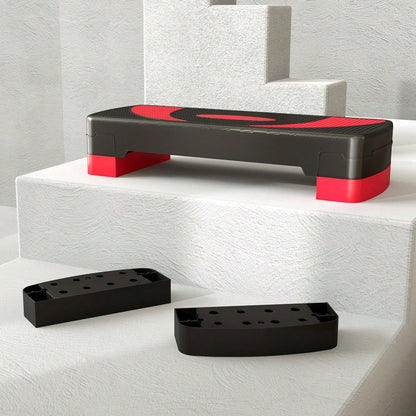 HOMCOM Steppbrett Aerobic-Stepper höhenverstellbar mit 3 Stufen (10/15/20 cm) Fitness Heimtrainer für Indoor Outdoor Belastbarkeit bis 150 kg Rot