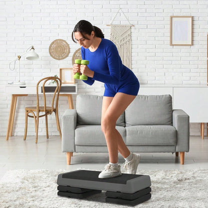 SPORTNOW Aerobic-Stepper, 10,5/15,5/20,5cm Höhenverstellbare Steppbrett, rutschfest, für Zuhause, Fitnessstudio, Büro, Kunststoff, Grau