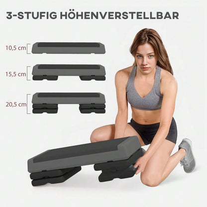 SPORTNOW Aerobic-Stepper, 10,5/15,5/20,5cm Höhenverstellbare Steppbrett, rutschfest, für Zuhause, Fitnessstudio, Büro, Kunststoff, Grau
