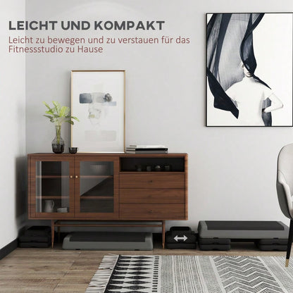 SPORTNOW Aerobic-Stepper, 10,5/15,5/20,5cm Höhenverstellbare Steppbrett, rutschfest, für Zuhause, Fitnessstudio, Büro, Kunststoff, Grau