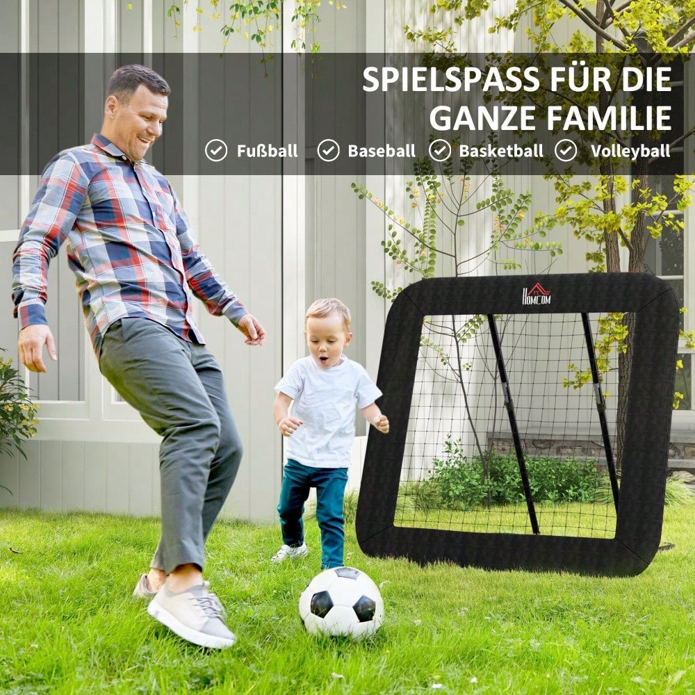 HOMCOM Fußballtor klappbar Rebounder Rückprallwand 5-stufig verstellbar für Mehrsportarten 128x118x108-120cm