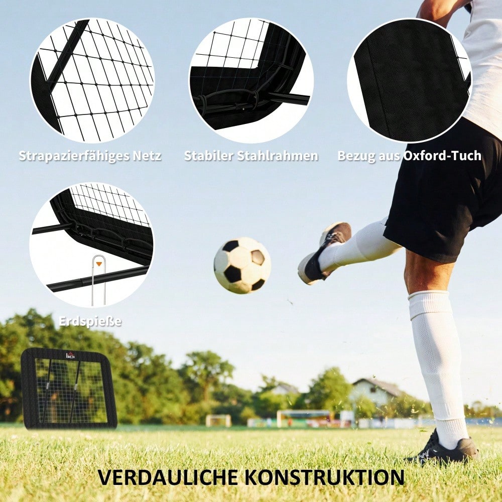 HOMCOM Fußballtor klappbar Rebounder Rückprallwand 5-stufig verstellbar für Mehrsportarten 128x118x108-120cm