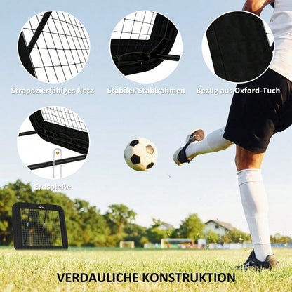 HOMCOM Fußballtor klappbar Rebounder Rückprallwand 5-stufig verstellbar für Mehrsportarten 128x118x108-120cm