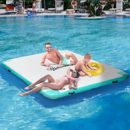 Outsunny Aufblasbare Badeinsel bis 500 kg Belastbarkeit Schwimminsel für Pool See Liegeinsel Kunststoff 304 x 204 x 15 cm